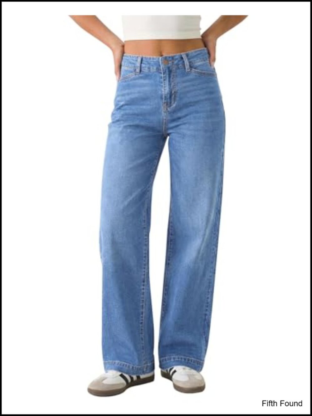 High Waisted Wide Leg Stretchy Denim Trouser Jeans Slash Pockets